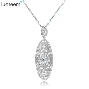 Luoteemi Europa Retro Ontwerp Hollow Out Ovale Vorm Een Aa Zirconia Wit Gouden Hanger Ketting Voor Vrouwen Mode-sieraden