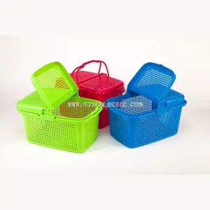 Keranjang Piknik Plastik Gagang Multi Warna dengan Tutup