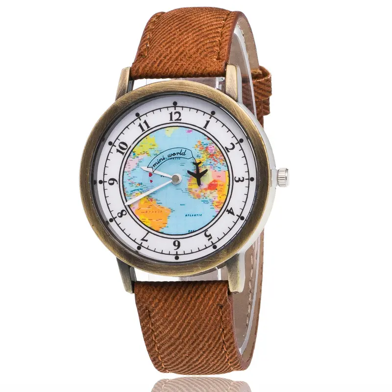 Weltkarte uhr leder großhandel armbanduhr QW03