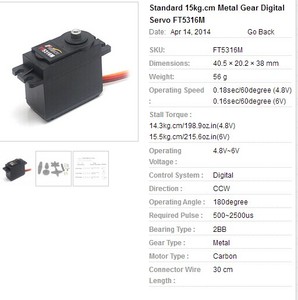 Feetech FT5316M 15kg Metal Gear Servo digital de 180 grados para <span class=keywords><strong>Kit</strong></span> Drone <span class=keywords><strong>Arduino</strong></span> <span class=keywords><strong>Robot</strong></span> Arm <span class=keywords><strong>Kit</strong></span>/modelos de aviones y helicópteros - Product Image 5