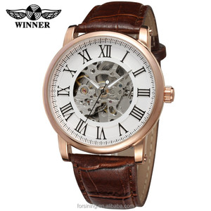 <span class=keywords><strong>MONTRE</strong></span> HOMME GAGNANT Chiffres romains Boîtier <span class=keywords><strong>en</strong></span> <span class=keywords><strong>or</strong></span> rose Bracelet <span class=keywords><strong>en</strong></span> cuir marron noir Usine Squelette Sans Logo Montres mécaniques automatiques - Product Image 2
