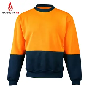 100% Cotton Fleece Two Tone Orange/Navy Pullover Flame Retardant Fire Proof Sweatshirt For Worker