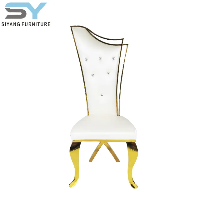 Chaise de banquet de luxe en cuir, mobilier d'hôtel en métal doré blanc, chaise de salle à manger pour fête CY015