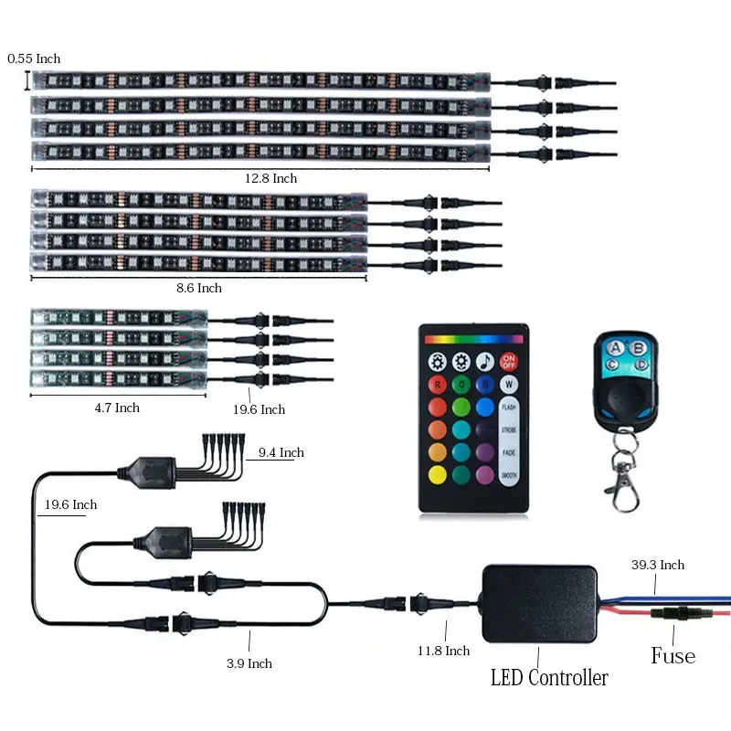 2018 מכירה חמה הובילה אווירת RGB 5050smd אור Led ערכות אור עבור אופנוע 12 יחידות