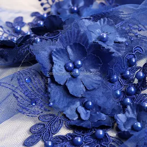 Shanghai Bestway Lace Fabric Lieferant 2017 Stock 3D Flower Fabric mit Perlen