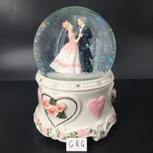 Ceramic Wedding Snow Ball Music Box Crystal