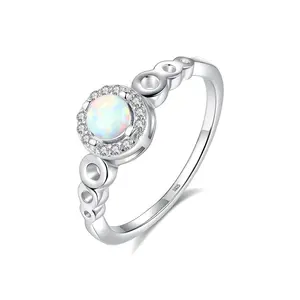 CZCITY Cincin Pernikahan Batu Permata Asli Wanita, Warna-warni Perak Murni 925 4Mm Cincin Opal Api Bulat