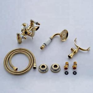 طقم صنبور دش ذهبي فاخر طقم دش نحاسي بمقبض مزدوج مع بورسلين أزرق وأبيض من النحاس الأصفر - Product Image 2