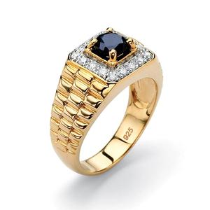 <span class=keywords><strong>Bague</strong></span> de mariage pour homme en or 18 carats avec <span class=keywords><strong>saphir</strong></span> <span class=keywords><strong>bleu</strong></span> <span class=keywords><strong>nuit</strong></span> véritable et argent plaqué rhodium avec lunette pour fêtes. - Product Image 1