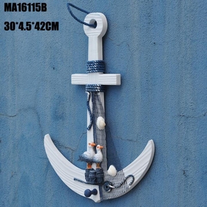 Stile mediterraneo artigianato di trasporto marittimo wall hanging ornament all'ingrosso orologio in legno a forma di gancio di ancoraggio per la decorazione - Product Image 6