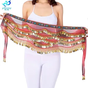 Nieuwste Kleur Rhinestone Gold Coin Gradiënt Kleur Bellydance Hip Sjaal Groothandel Indian Dance Wrap Riem Arabische Dans Mini Rok