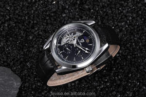 Novo homem mens <span class=keywords><strong>militray</strong></span> marrom preto pulseira de couro data dia esporte automático relógio de pulso - Product Image 4
