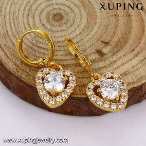 92954 xuping GZ Bijoux de mode, boucles d'oreilles en or 24 carats raffinées en forme de cœur, micro pavé de pierres CZ - Product Image 3