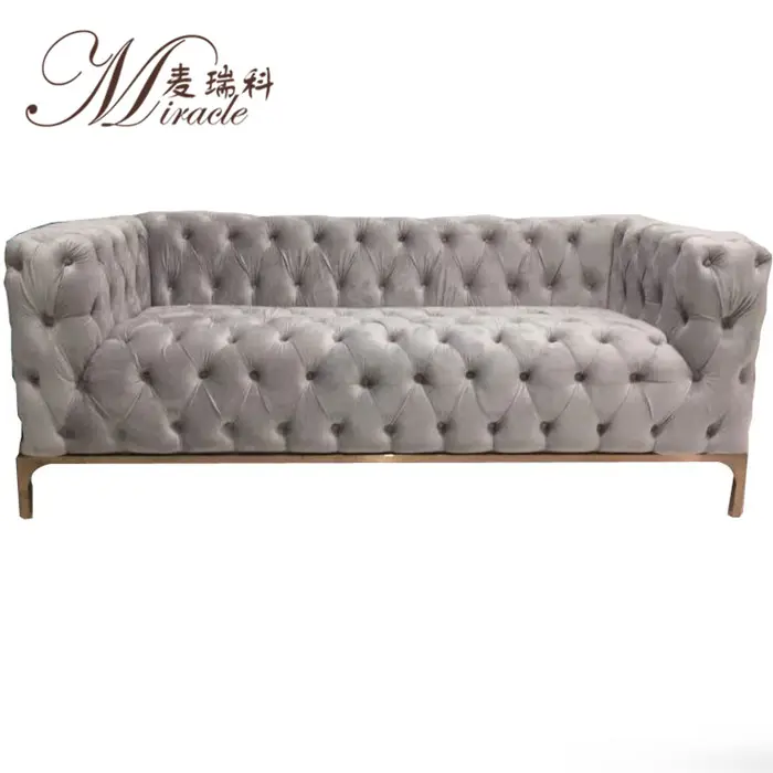 Italia chesterfield-sofa mit metall basis tufted sitz grau samt luxus couch