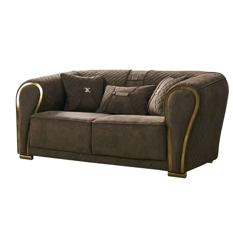 Luxury living room furniture Brown colour fabric sectional sofa royal velvet button tufted chesterfield sofa