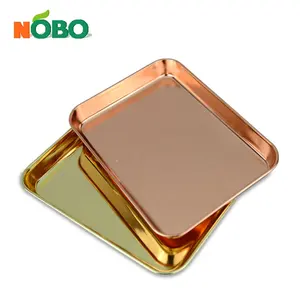 Customized Printed Stainless Steel Serving Rose Gold Rectangular Metal Smoking Rolling Trays