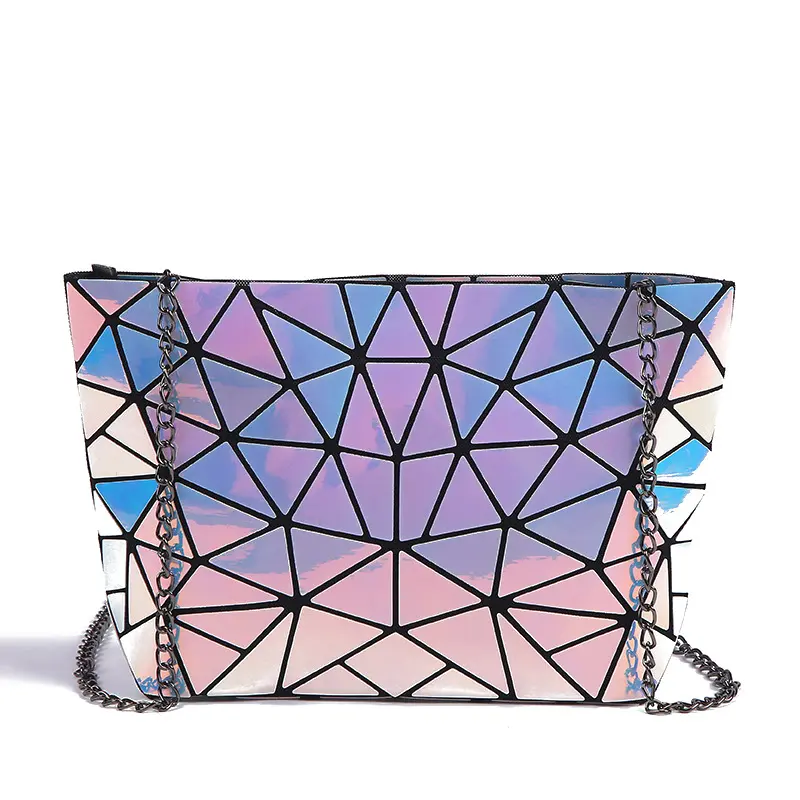 Geometric Shoulder Handbags Large Tote Gift for Women Holographic Top-Handle with Zipper Closure Satchel Bags