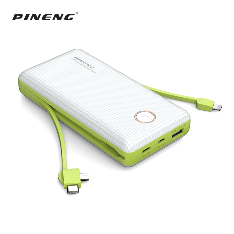 Dahili kablolar ile USB USB portu taşınabilir şarj cihazı 20000