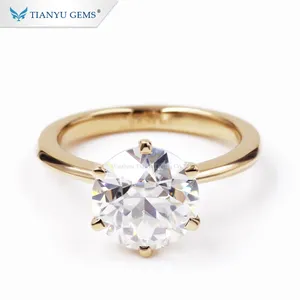 Tianyu Customized 14K/18k yellow Gold Ring 10mm round OEC cut colorless Moissanite engagement solitaire Ring