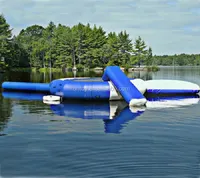 Más popular azul al aire libre inflable gigante inflable agua trampolín con slide/agua inflable Blob trampolín para el lago