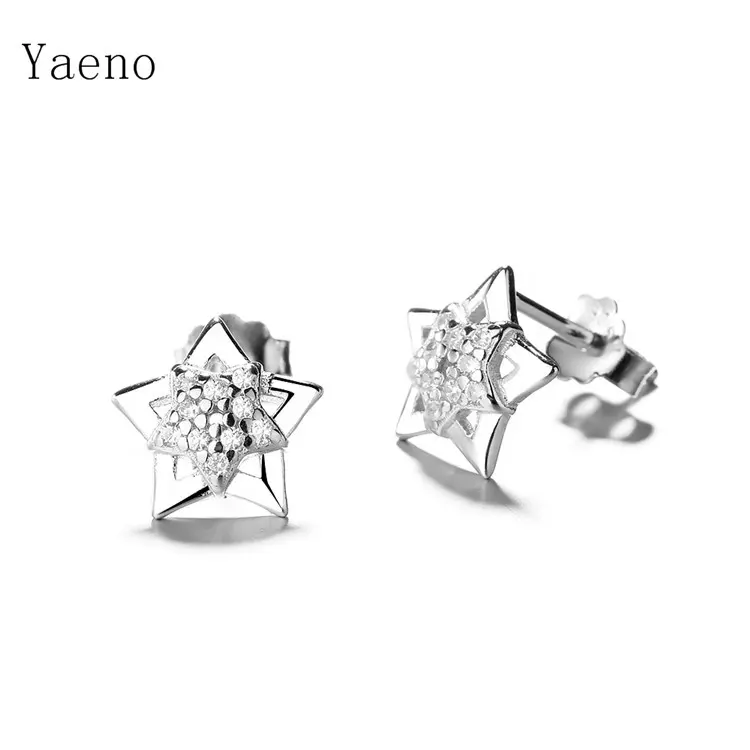 wholesale charm 925 silver woman korean style stars shine diamond stud earrings