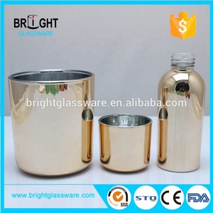 <span class=keywords><strong>Portacandele</strong></span> in Vetro <span class=keywords><strong>Color</strong></span> <span class=keywords><strong>Oro</strong></span> Rosa con Coperchio in Bambù, Produzione Cinese - Product Image 4