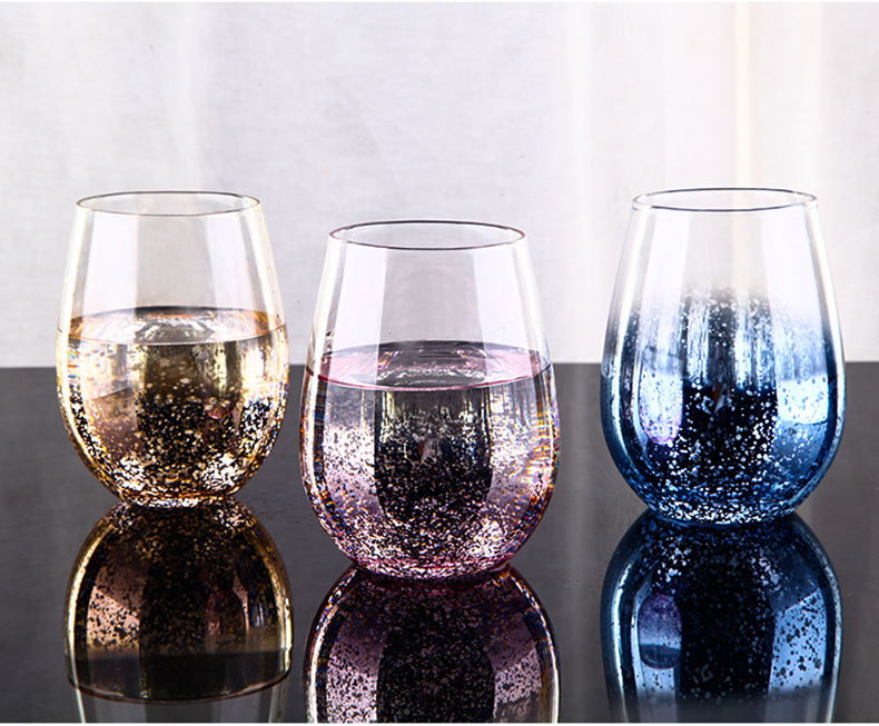 Crystal Clear Colored 18oz Stemless Wine Glasses Starry Sky Themed Premium Shiny Drinking Glassware Tumblers