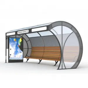 التصميم الإبداعي الحديث الإعلان الفولاذ المقاوم للصدأ المعادن مظلة لمحطات الحافلة توقف
