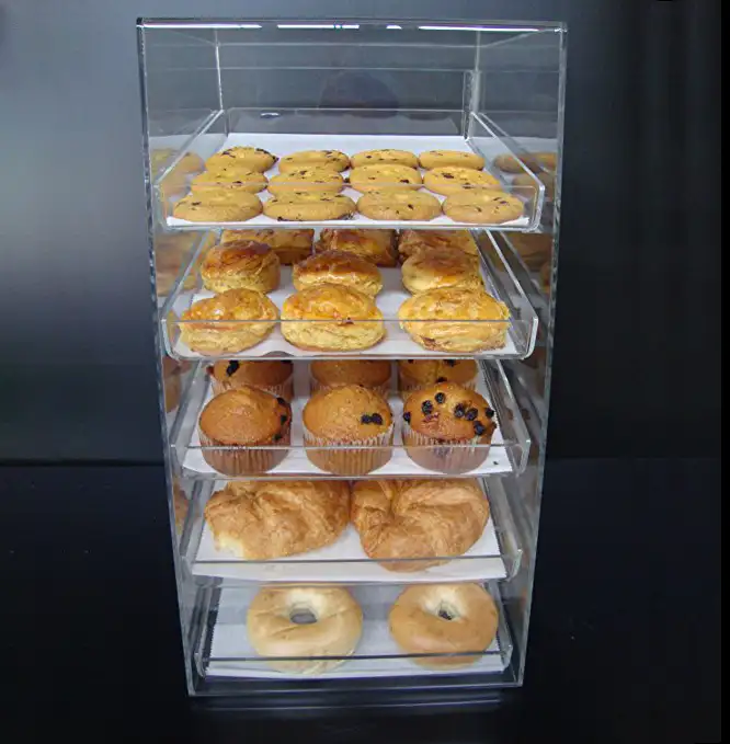 Recipiente acrílico de alta calidad para repostería, bandeja de exhibición para magdalenas, Donuts, con 5 bandejas