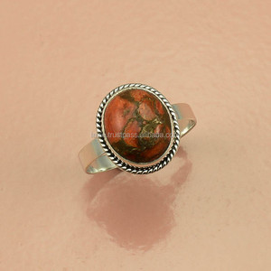 Bague en argent sterling 925 avec pierre précieuse turquoise naturelle orange, faite à la main, classique, sertie clos, pour mariage, fiançailles, cadeau, bijoux - Product Image 2