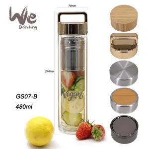 GS07-B 480ml de botella de vidrio de borosilicato con filtro y manejar tapa de hojas sueltas de té, café y leche