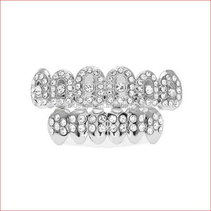 <span class=keywords><strong>Dents</strong></span> plaquées <span class=keywords><strong>argent</strong></span> blingz de style Hip Hop avec pierres à deux rangées, <span class=keywords><strong>dents</strong></span> diamond Grillz - Product Image 3