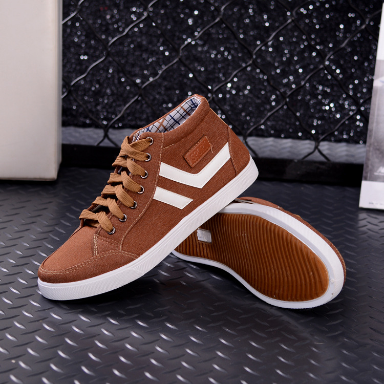 Низкая цена, модная полосатая холщовая повседневная мужская прогулочная обувь с высоким верхом