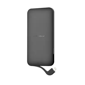 MIPOW-Batería de iones de litio de 5000mAh, Banco de energía de aluminio con carga usb para teléfono, sim, con cable incorporado