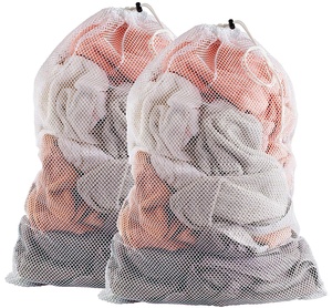 Eco-Friendly Large Foldable Heavy Duty Storage Hanging Mesh Laundry Bag With Drawstring