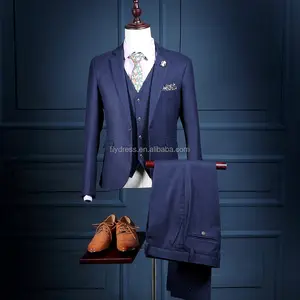 Solid Blue Formal Male Slim Fitted Custom Made Wedding Tuxedo Costume 3 Pieces Jacket Vest Pants NA27 Men Suit With Pants Design