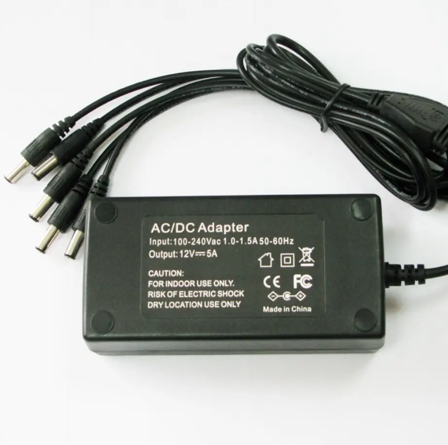 12V 5A fuente de alimentación con 5 forma DC Cable de alimentación del divisor para cámara CCTV Solar portátil LED 12V 5A AC DC adaptador de potencia