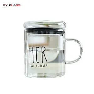 Promotion hot sale fancy borosilicate thermo glass lid coffee milk bag cup