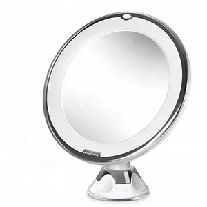 Espelho de maquiagem recarregável 10x, com 3 configurações luminosas led reguláveis, para sala de banho