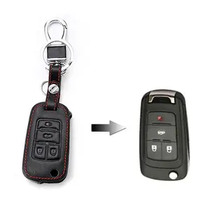 Leather Car Key Cover For Chevrolet Cruze Opel Vauxhall Mokka Buick Encore 3 Buttons Folding Remote Fob Protector Case Keychain