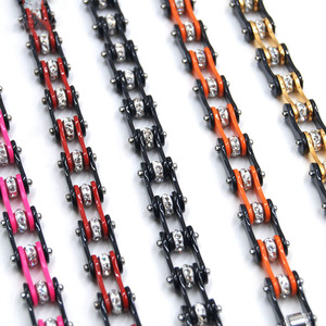 Bracelet de chaîne de moto en acier inoxydable punk orange avec perles de cristal - Product Image 5