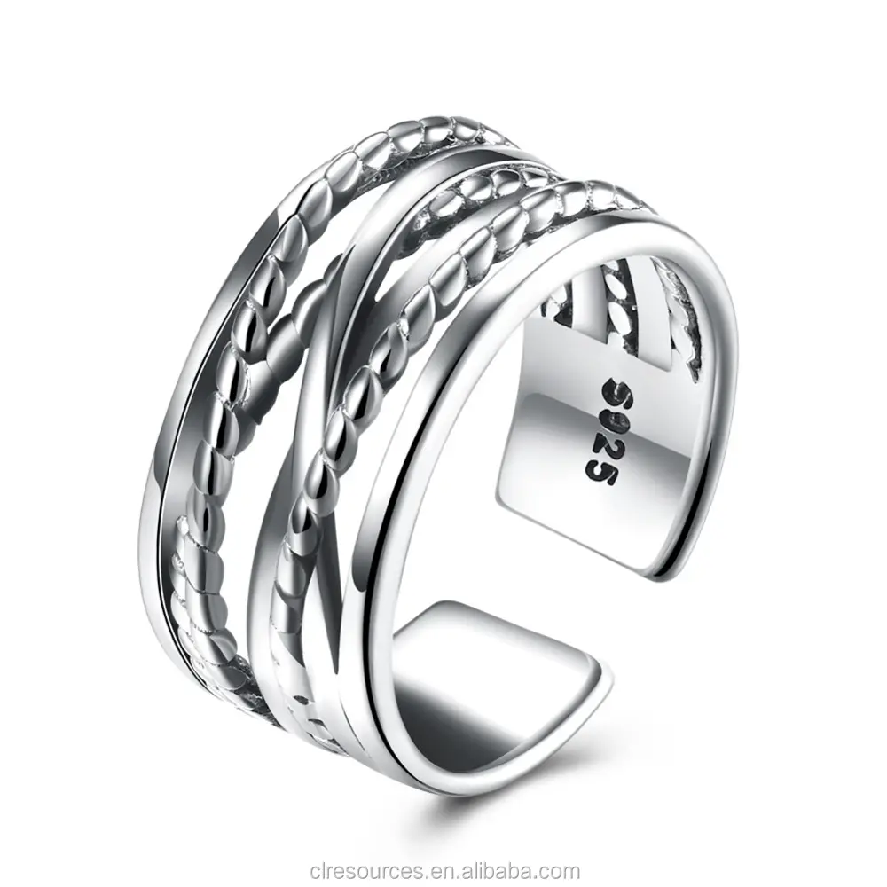 925 Sterling Simple Silver Rings For Men Simple Silver Cuff Ring String Shaped Rings