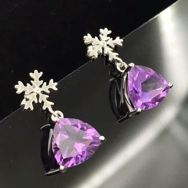 Boucles d'oreilles en argent sterling 925 avec pendentif en améthyste violette, vente en gros, nouvelle mode