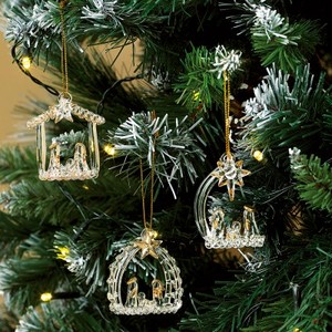 Ornamento colgante de árbol de <span class=keywords><strong>Navidad</strong></span>, Juego de 3 escenas de Natividad navideña de cristal dorado - Product Image 2
