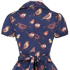 BP000161-1 Belle Poque Stock Robe rétro vintage à manches courtes à motif d'oiseaux en coton rétro des années 50 - Product Image 5