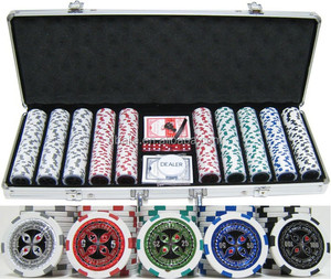 500pcs Sticker <strong>Poker</strong> <strong>Chip</strong> <strong>Set</strong> in Silver Aluminium case - Product Image 1