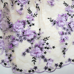 Lilac african lace fabrics with 3d flower and pearls lace 2016 hotest HY0440