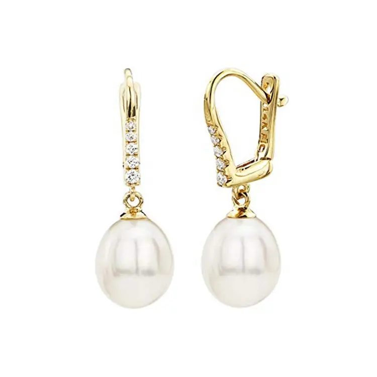 18k yellow gold with diamond jewelry freshwater pearl dangle earrings manufacturer