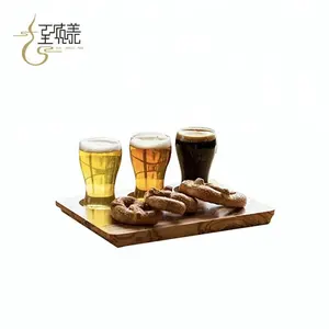 4 Glass Beer Flight Serving Tray with Whitewashed Wood Board and