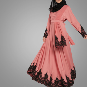 Commercio all'ingrosso Abbigliamento Islamico Abaya Elegante Del Merletto Del Telaio Jersey Maxi Vestito Musulmano Islamico Abbigliamento Manica Lunga Marocchino Caftano Abiti - Product Image 4